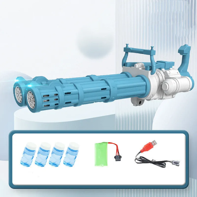 Super big double-tube bubble gun machine with colourful lights and bubble solution for children outdoor party