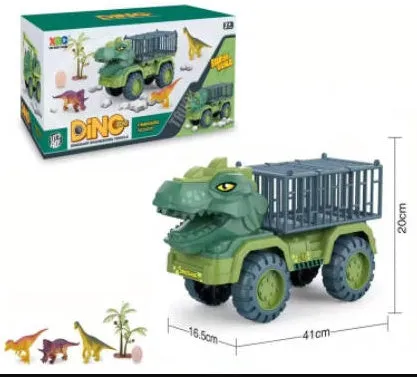 Large engineering vehicle dinosaur children's toy car set with Tyrannosaurus and Triceratops plastic vehicles in colour boxes