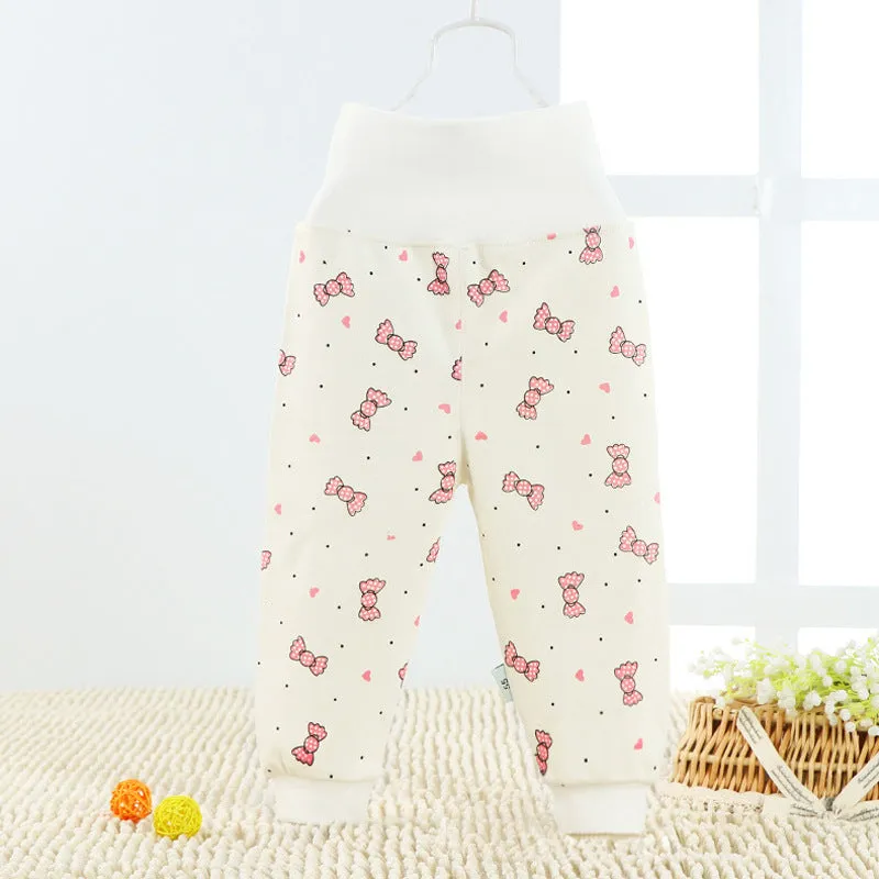 Baby cotton pants solid colour high waist rubber belt leggings 98% cotton soft treatment beige