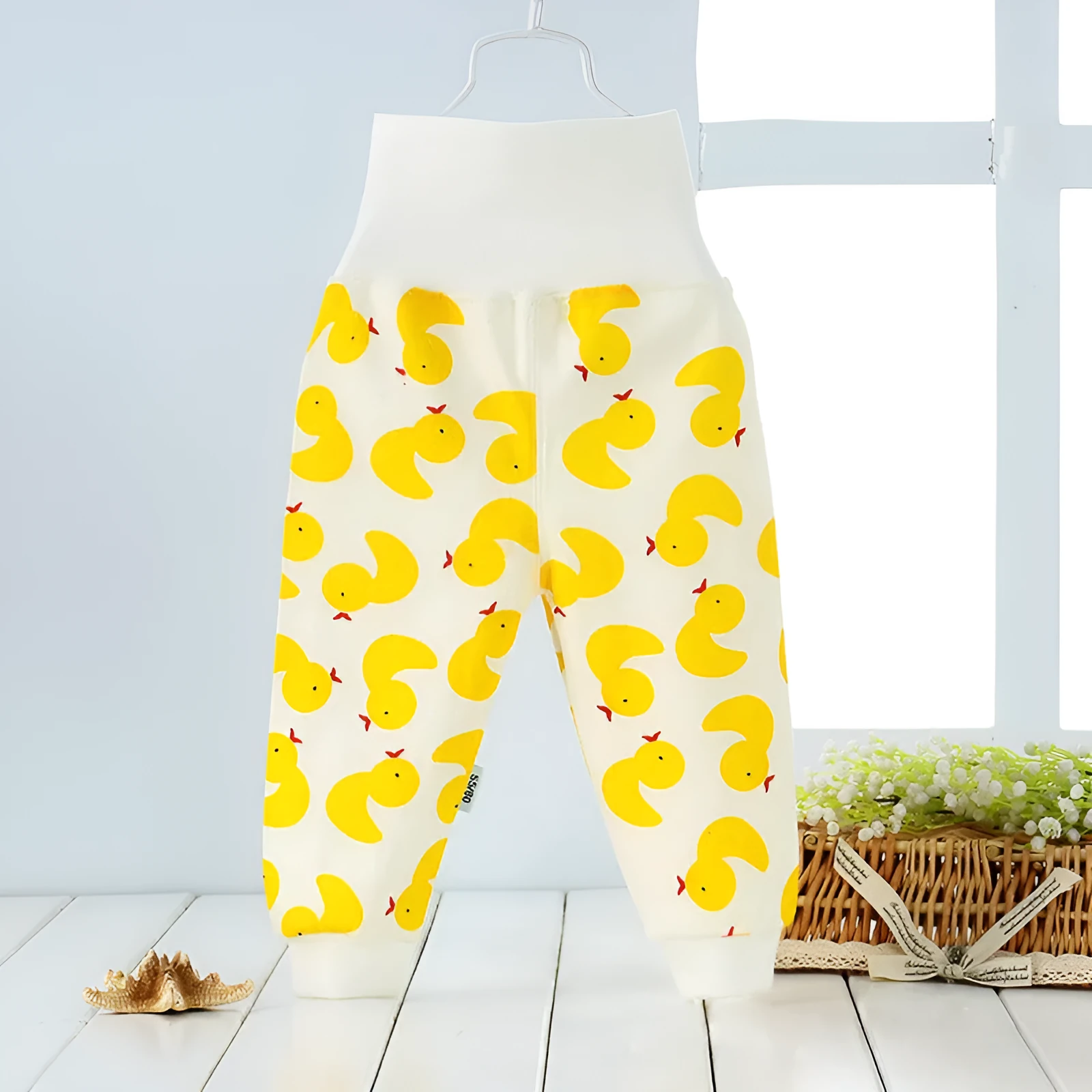Baby cotton pants solid colour high waist rubber belt leggings 98% cotton soft treatment beige