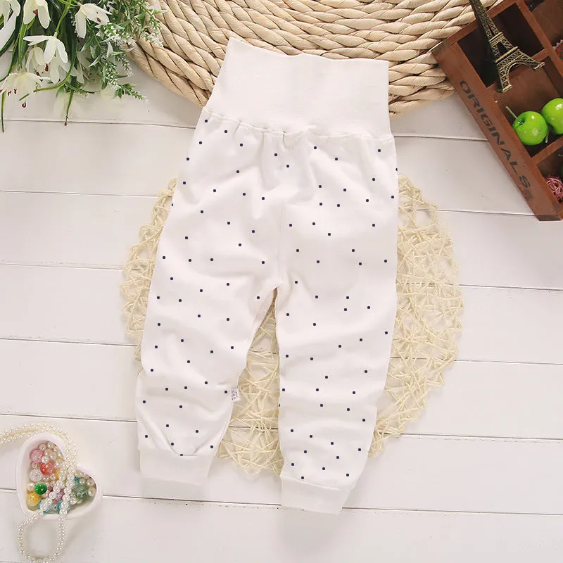 Baby cotton pants solid colour high waist rubber belt leggings 98% cotton soft treatment beige