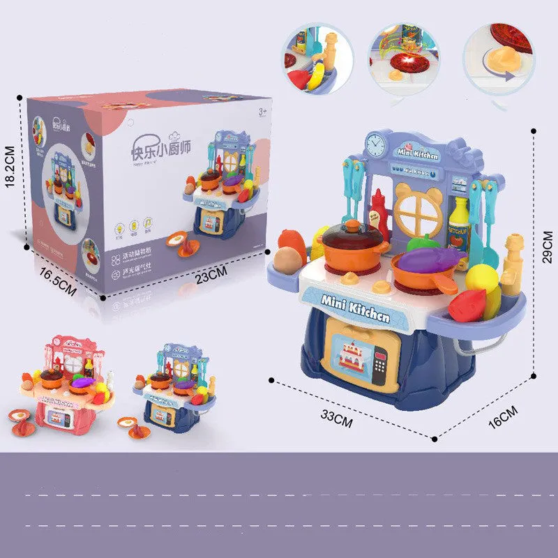 Plastic simulation kitchen toy set for children's pretend cooking play with dining kitchen style