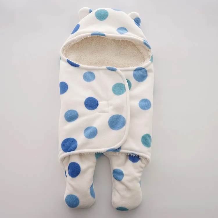 Newborn fleece blanket sleeping bag with cartoon pattern in pink colour, size 65x75cm for cot