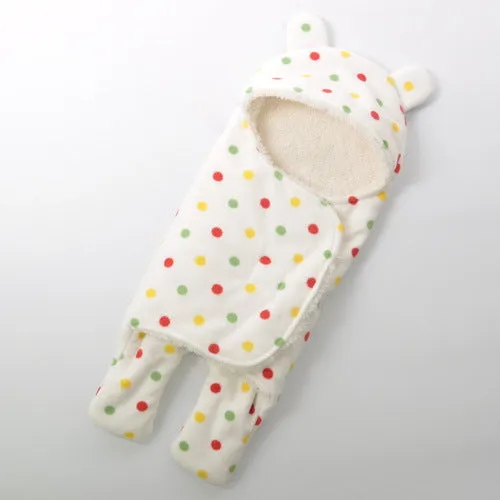 Newborn fleece blanket sleeping bag with cartoon pattern in pink colour, size 65x75cm for cot