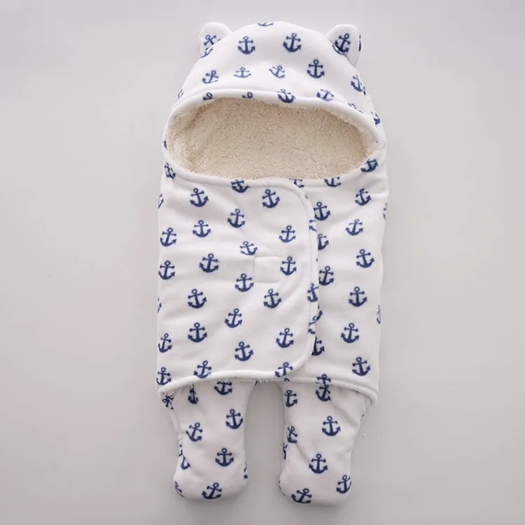 Newborn fleece blanket sleeping bag with cartoon pattern in pink colour, size 65x75cm for cot