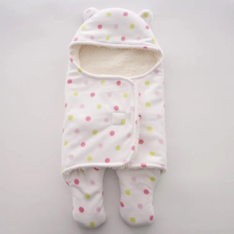 Newborn fleece blanket sleeping bag with cartoon pattern in pink colour, size 65x75cm for cot
