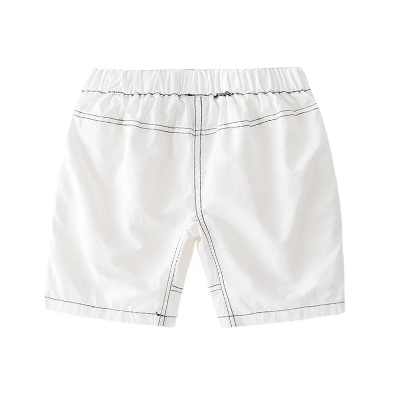 Children's breathable cotton summer shorts in khaki with elastic waist and letter detailing