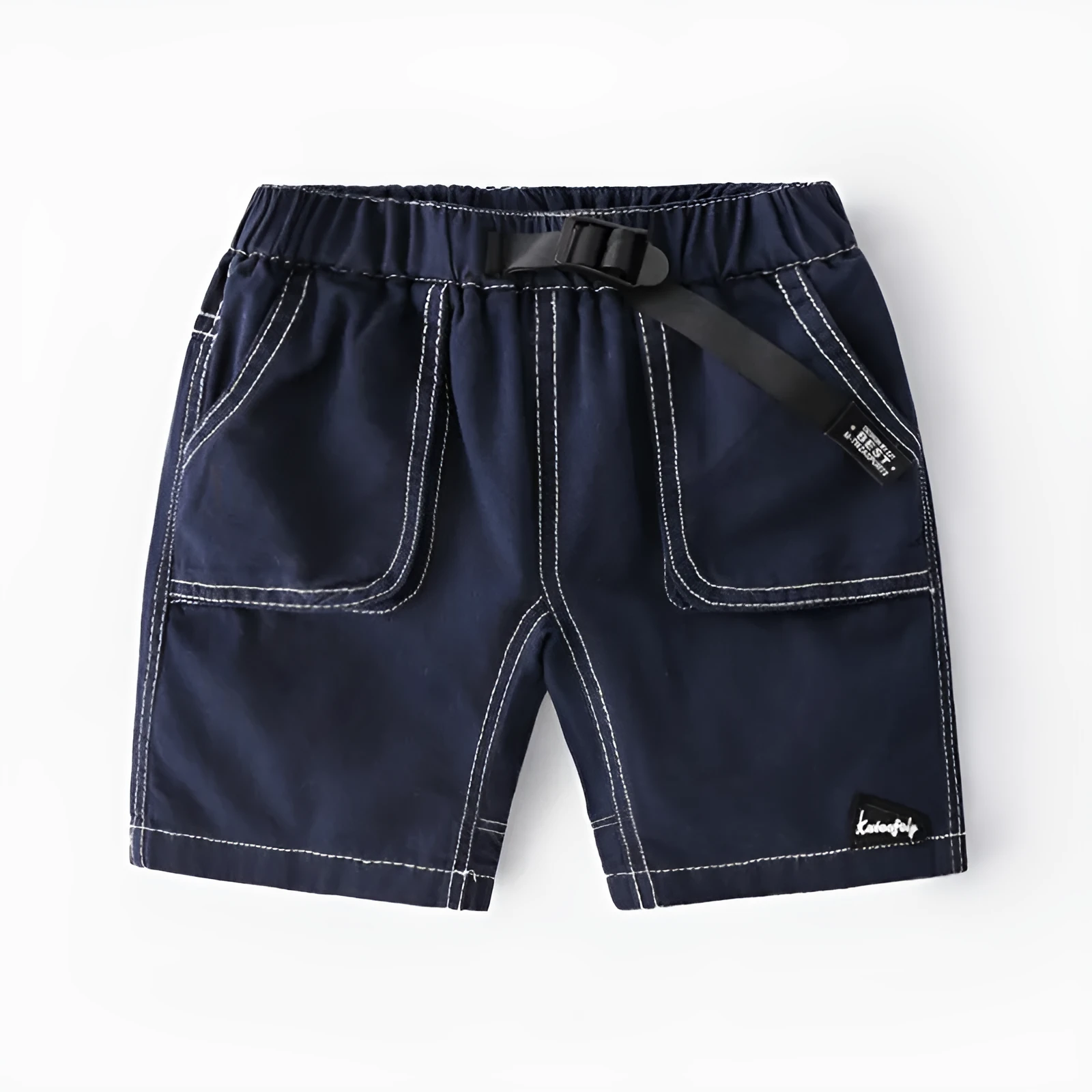 Children's breathable cotton summer shorts in khaki with elastic waist and letter detailing