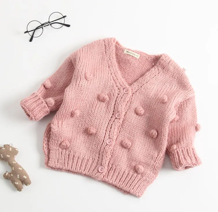 Baby girl sweater in brown, pink, and yellow knit pullover for toddlers 73-100cm