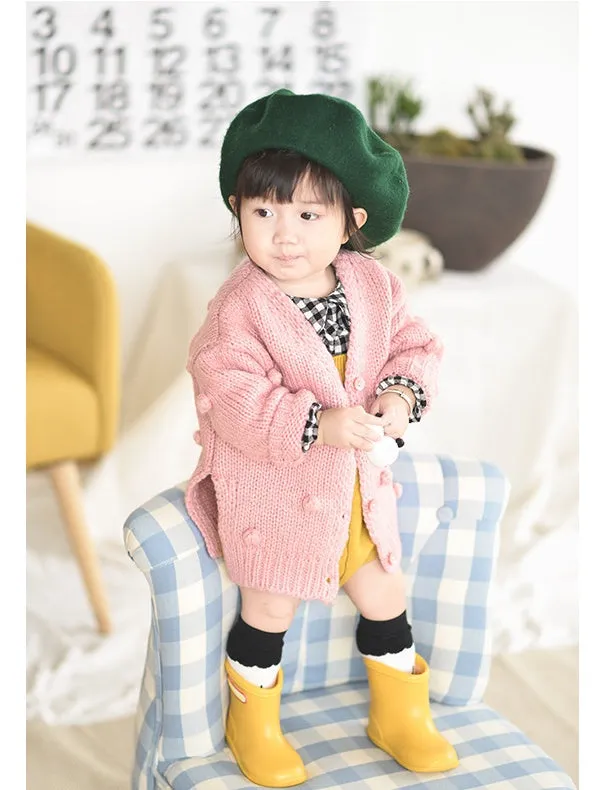 Baby girl sweater in brown, pink, and yellow knit pullover for toddlers 73-100cm