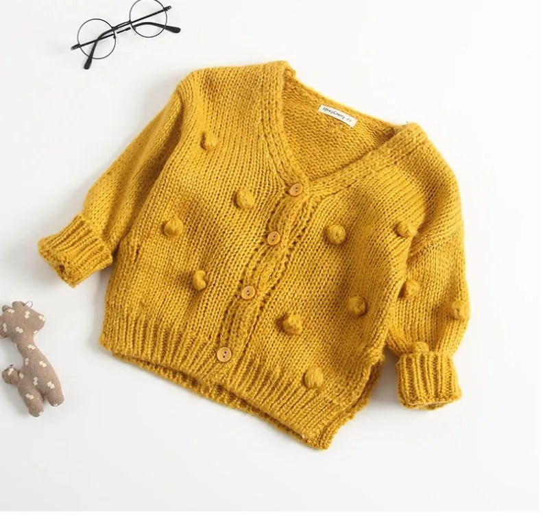 Baby girl sweater in brown, pink, and yellow knit pullover for toddlers 73-100cm