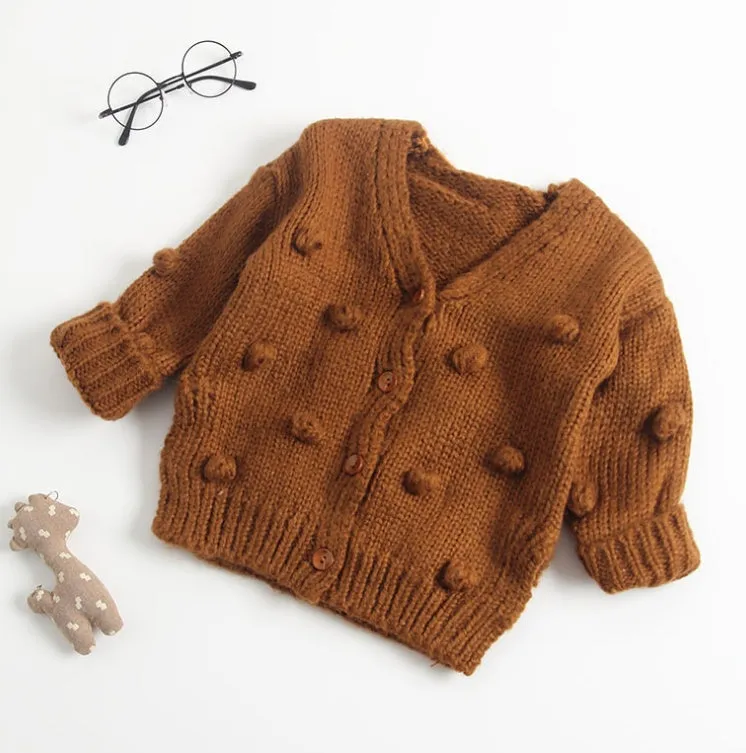 Baby girl sweater in brown, pink, and yellow knit pullover for toddlers 73-100cm