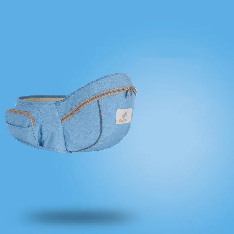 Baby carrier waist stool in grey for children 0-36 months, 20kg load capacity, cationic fabric