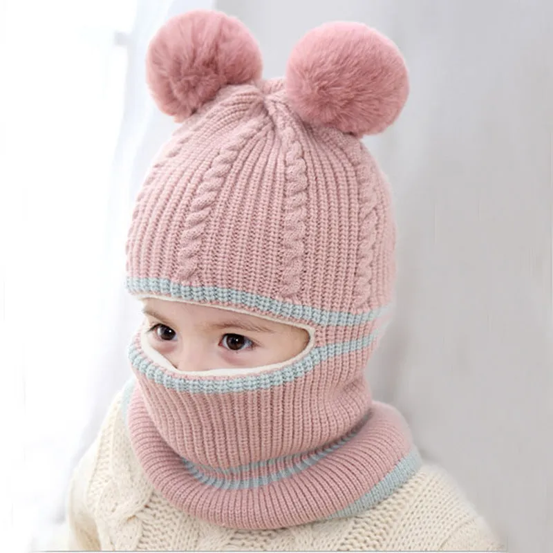 Baby winter scarf hat set in neutral monochrome wool with plus velvet lining for 2-5 year olds