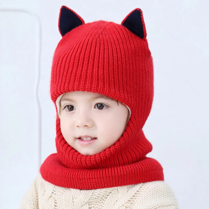 Baby winter scarf hat set in neutral monochrome wool with plus velvet lining for 2-5 year olds