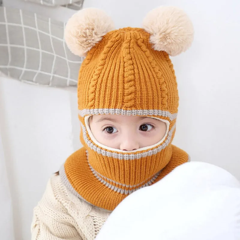 Baby winter scarf hat set in neutral monochrome wool with plus velvet lining for 2-5 year olds