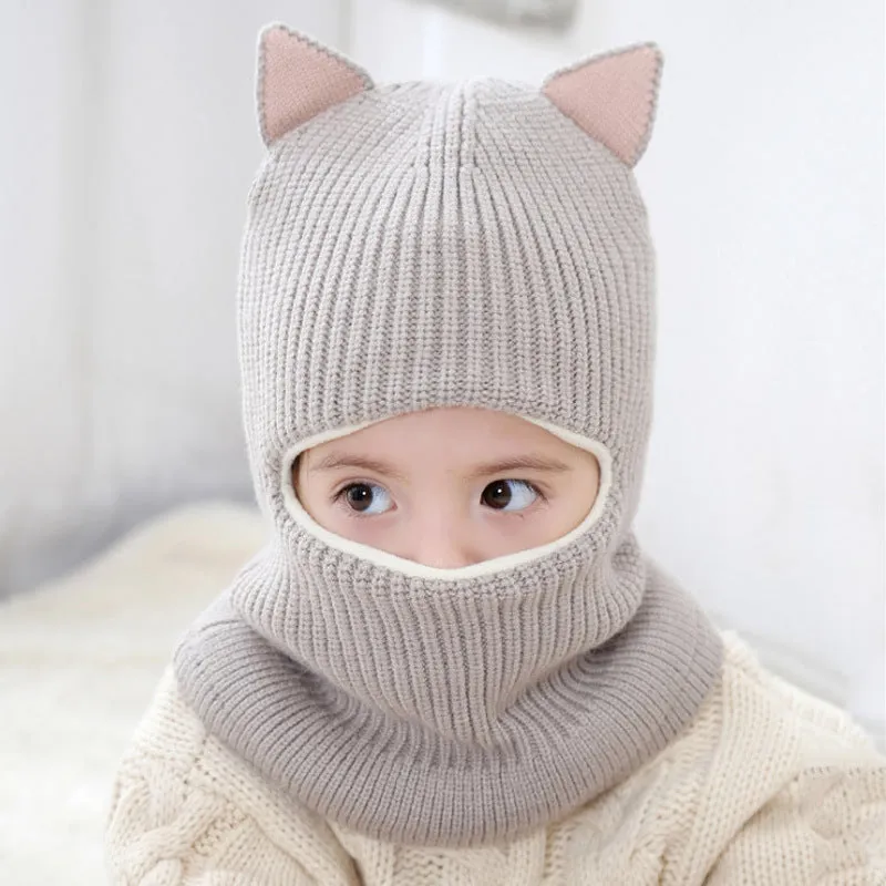Baby winter scarf hat set in neutral monochrome wool with plus velvet lining for 2-5 year olds