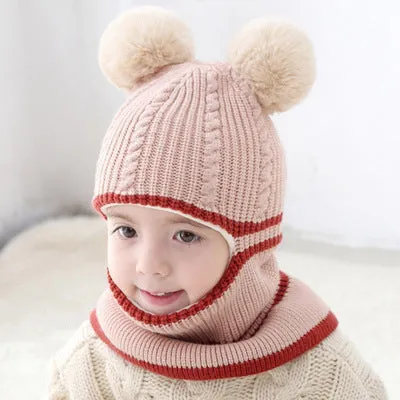 Baby winter scarf hat set in neutral monochrome wool with plus velvet lining for 2-5 year olds