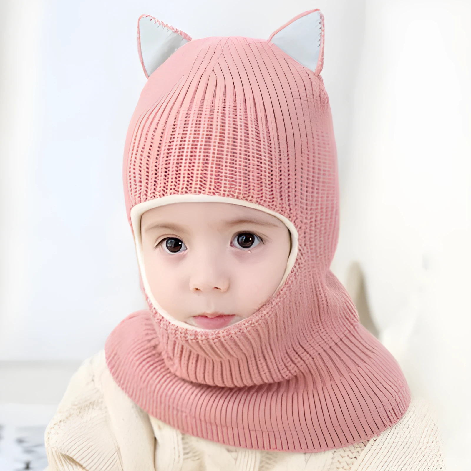 Baby winter scarf hat set in neutral monochrome wool with plus velvet lining for 2-5 year olds