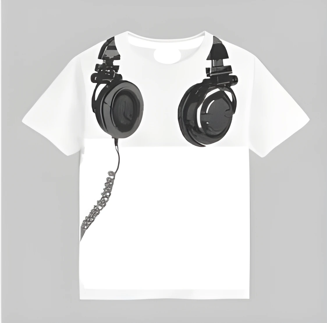 Children's short-sleeved t-shirt with earplugs pattern in white, 90% cotton, round neck