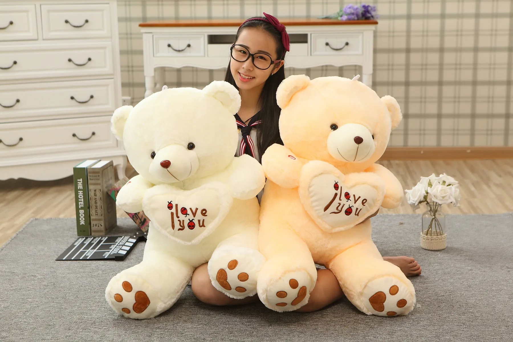 50cm heart-shaped giant teddy bear in beige cotton plush for children