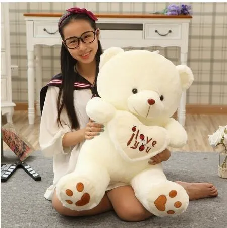 50cm heart-shaped giant teddy bear in beige cotton plush for children