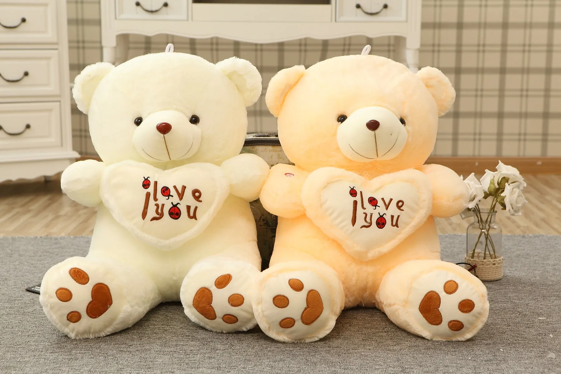 50cm heart-shaped giant teddy bear in beige cotton plush for children
