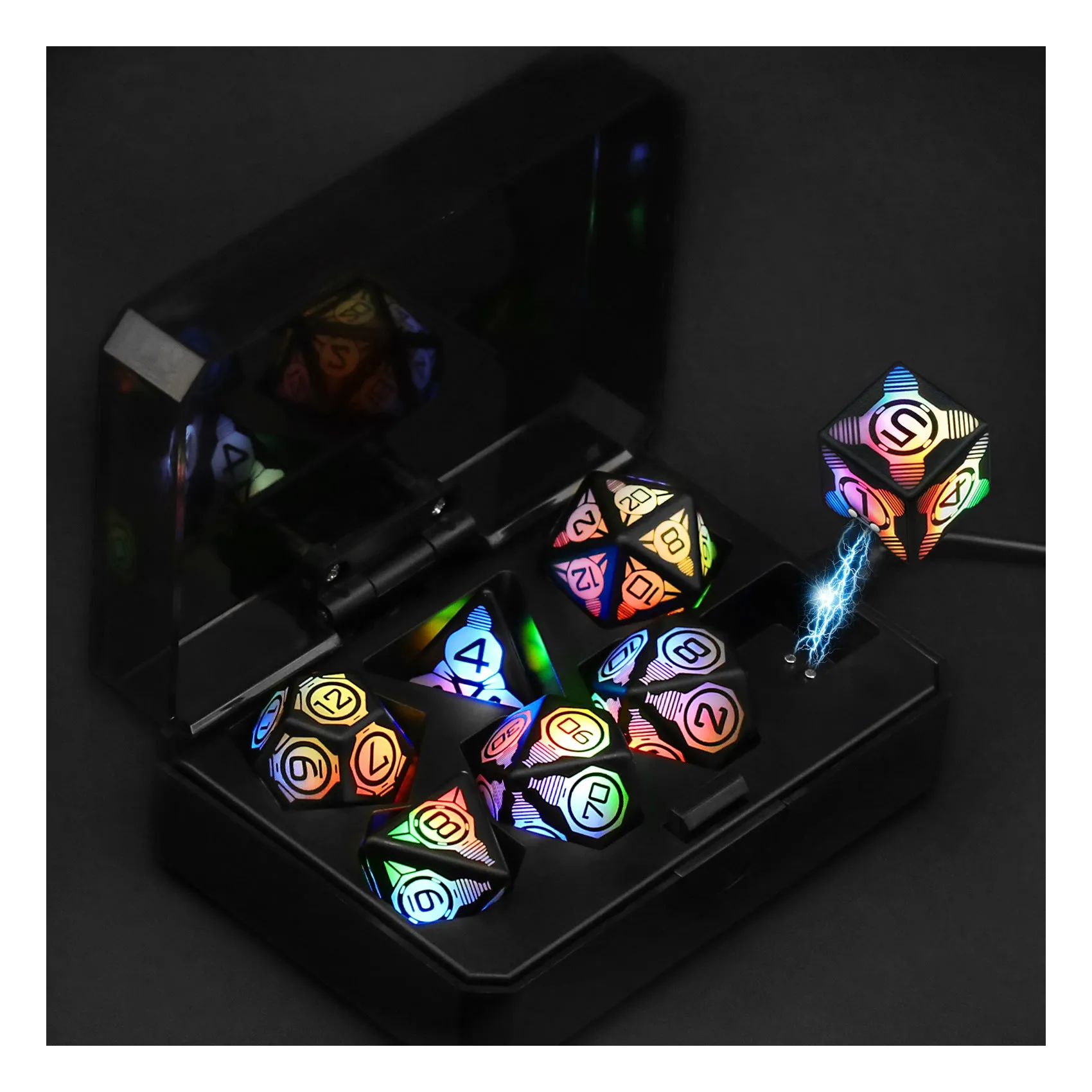 Charging luminous dice chip LED set with USB rechargeable, ABS plastic, 13x9x4cm, available in Colourful White Flash