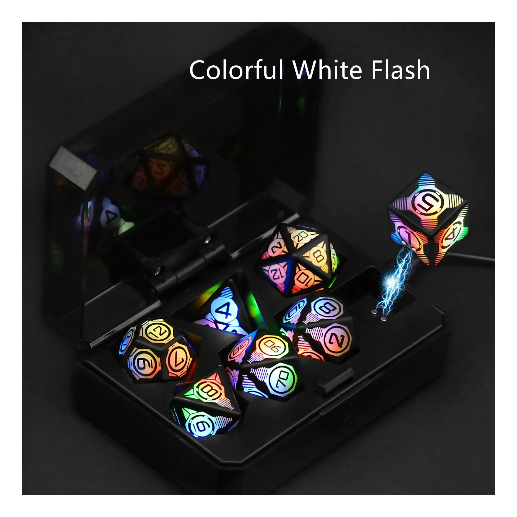 Charging luminous dice chip LED set with USB rechargeable, ABS plastic, 13x9x4cm, available in Colourful White Flash