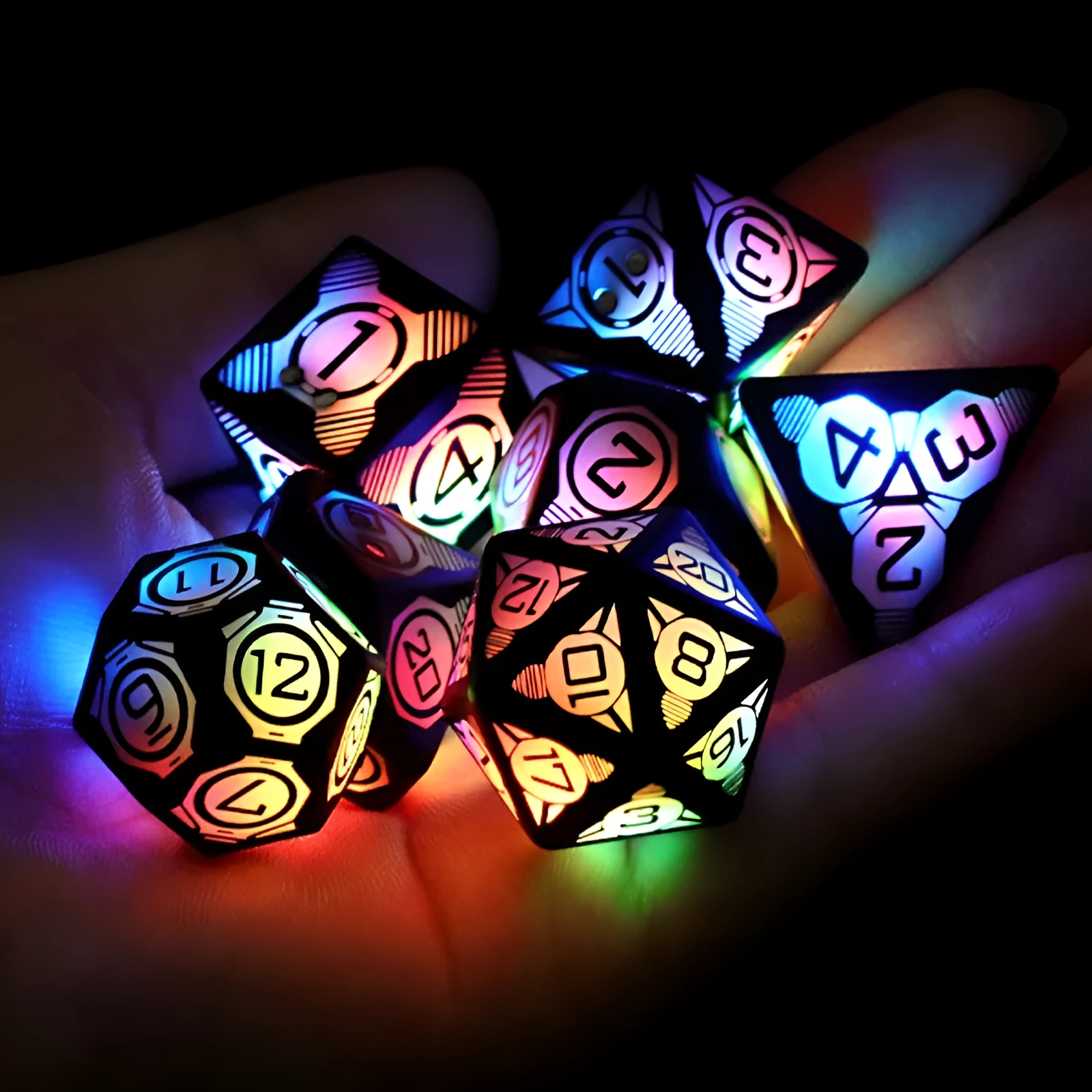 Charging luminous dice chip LED set with USB rechargeable, ABS plastic, 13x9x4cm, available in Colourful White Flash