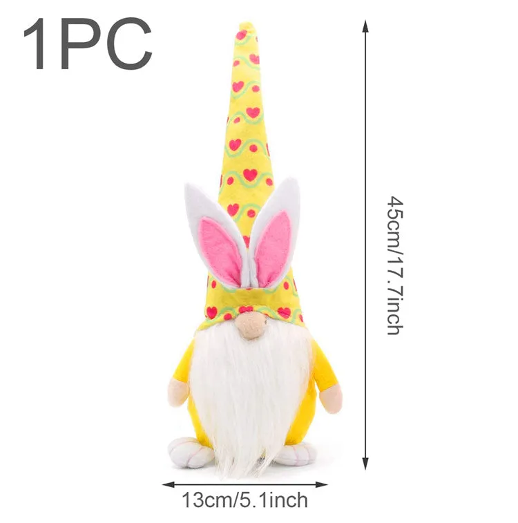 Easter faceless dwarf plush doll holding carrot, green colour, 40 cm height, cloth and fibre cotton
