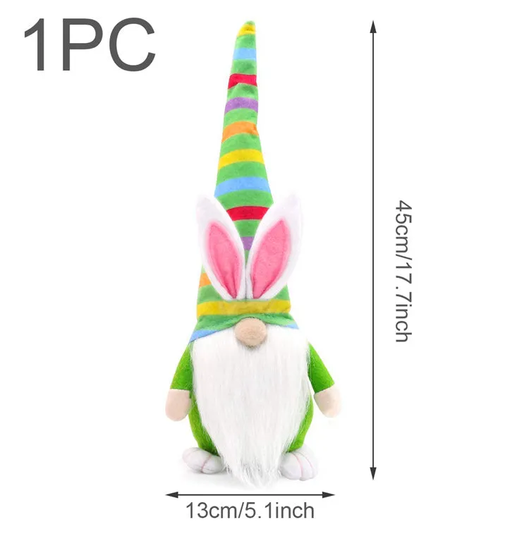 Easter faceless dwarf plush doll holding carrot, green colour, 40 cm height, cloth and fibre cotton