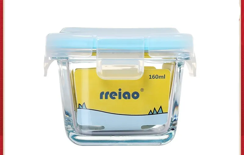 RREIAO infant food supplement food box 160ml in blue with glass body and PP lid
