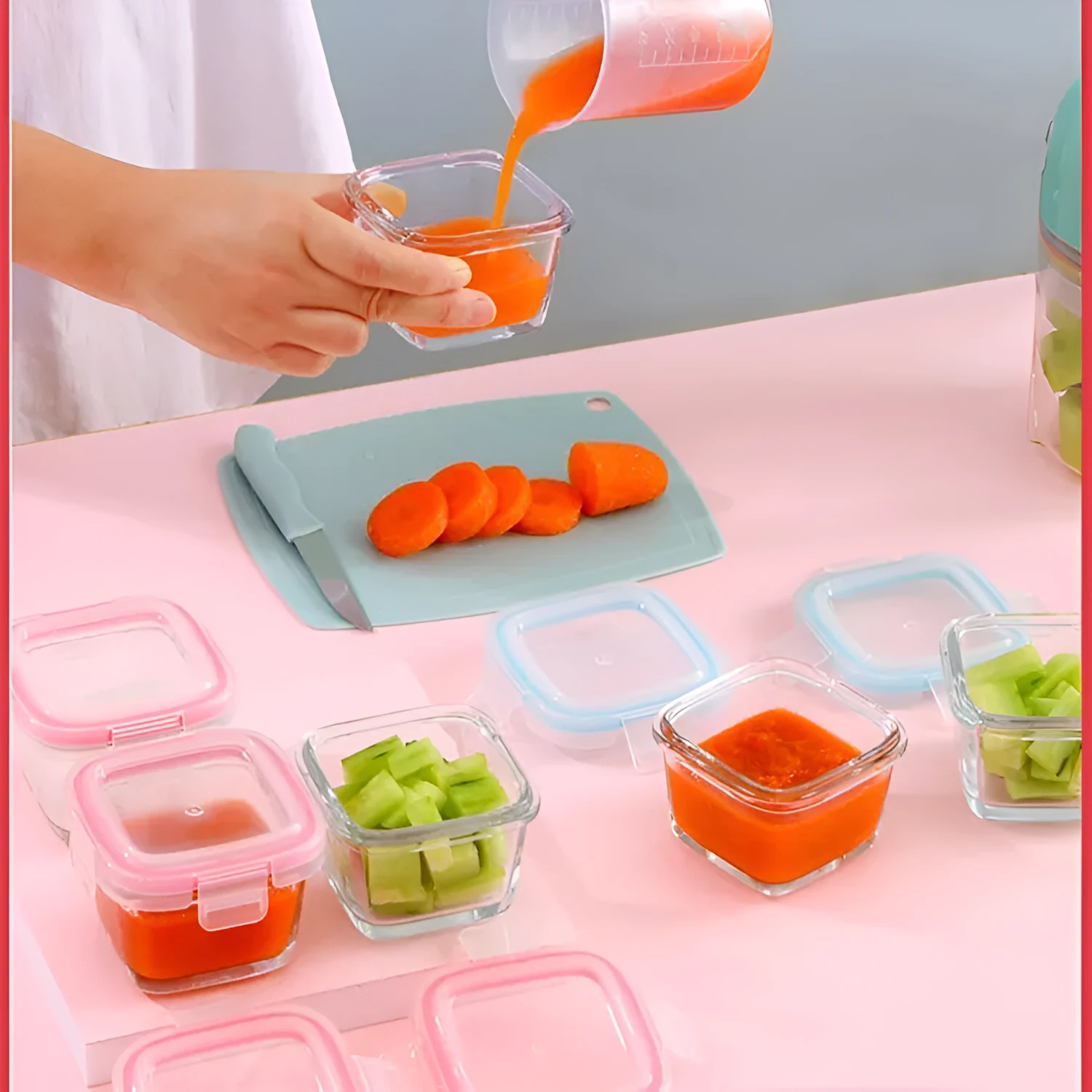 RREIAO infant food supplement food box 160ml in blue with glass body and PP lid
