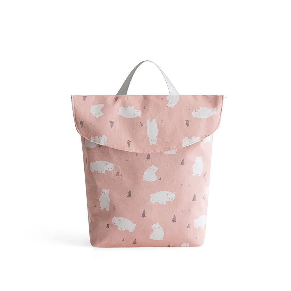 Baby diaper storage bag in grey little fox colour, large size 28.5 x 27.5 cm, made of polyester