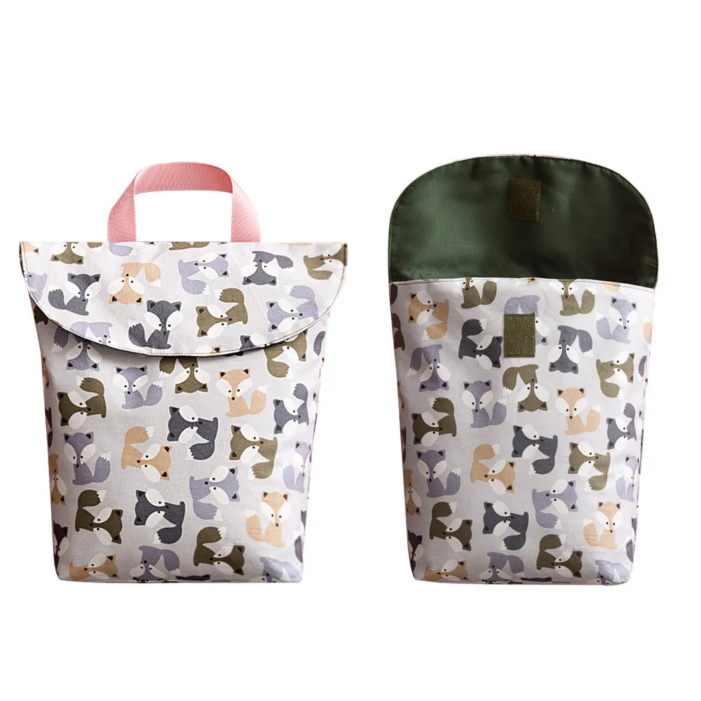 Baby diaper storage bag in grey little fox colour, large size 28.5 x 27.5 cm, made of polyester