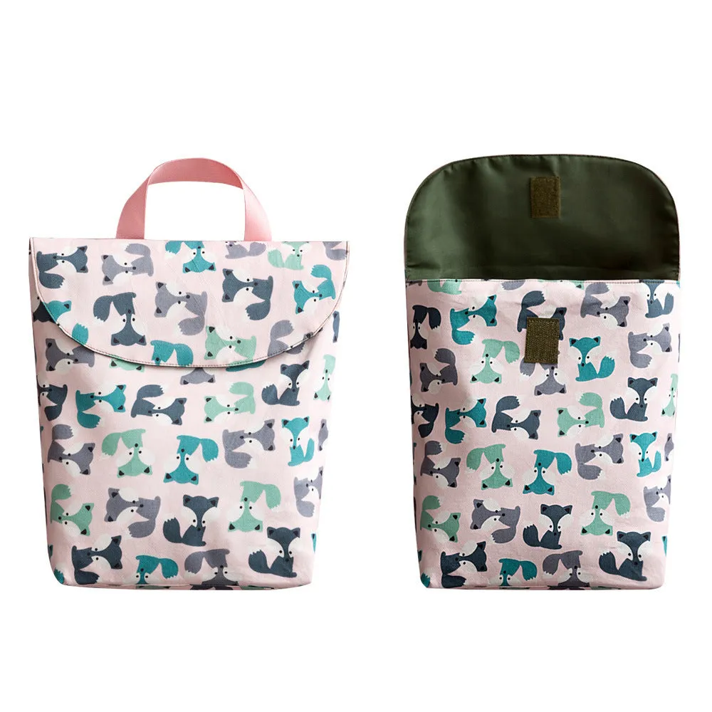 Baby diaper storage bag in grey little fox colour, large size 28.5 x 27.5 cm, made of polyester