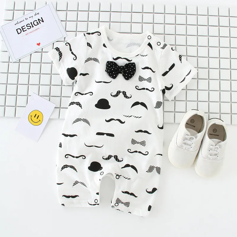 Cotton baby bow gentleman climbing suit with buckle closure short sleeves in thin style