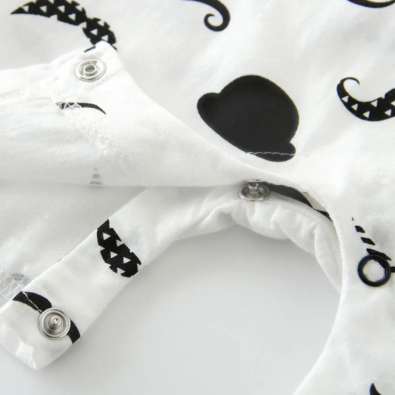 Cotton baby bow gentleman climbing suit with buckle closure short sleeves in thin style