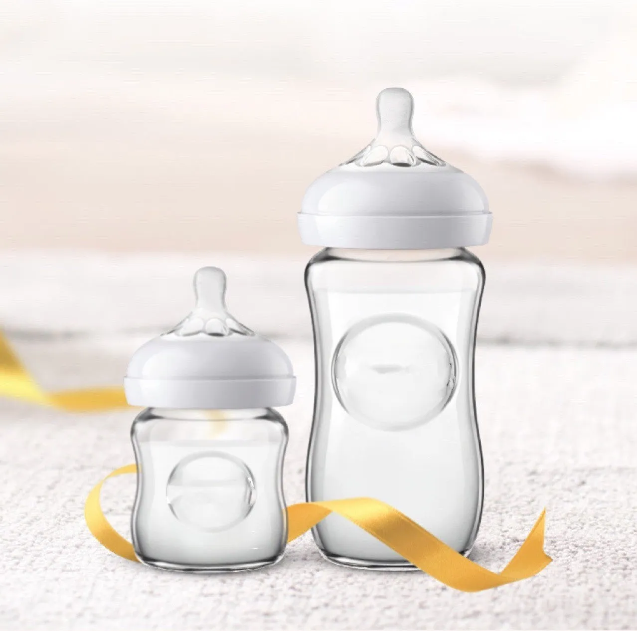 Baby petal nipple feeding bottle 125ml and 330ml, transparent pink purple light blue, no handle