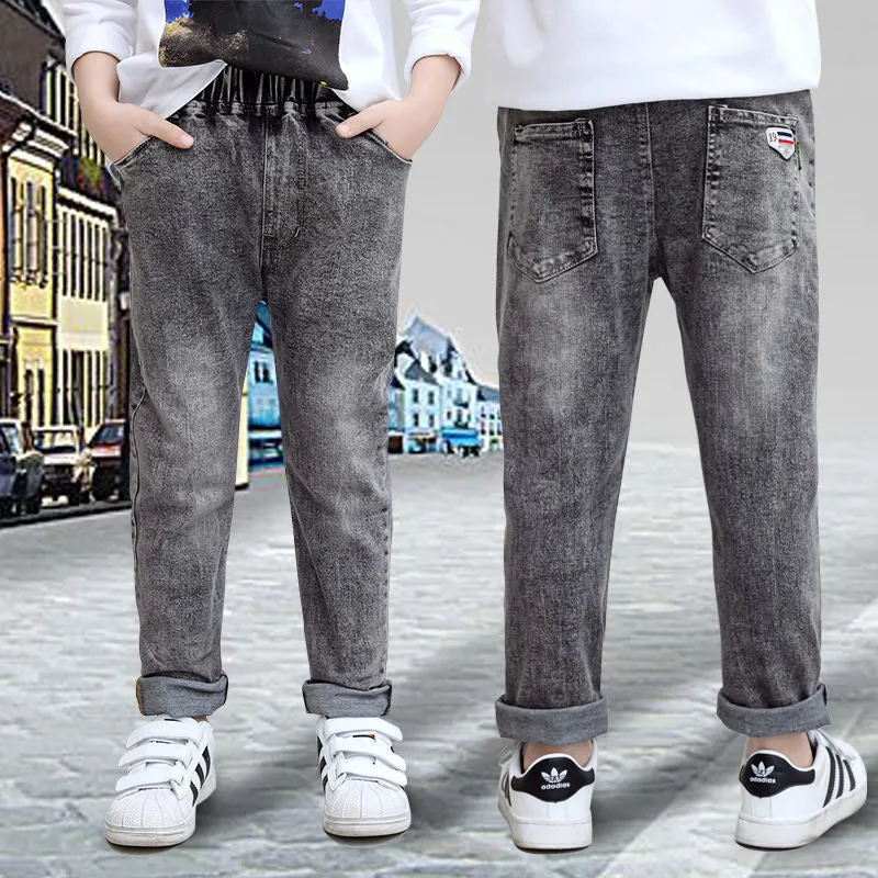 Boys jeans with one-piece velvet lining in light blue, size 100cm to 160cm, autumn winter