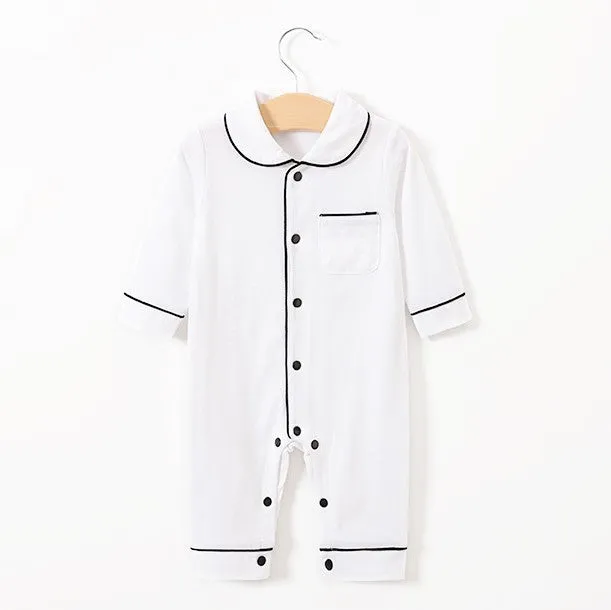 Solid colour baby cotton onesie pyjama in grey, long sleeve with single-breasted closure
