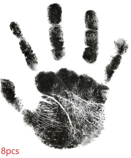 Baby hand and footprint ink pad set with non-toxic washable ink in black red and blue colours on white background