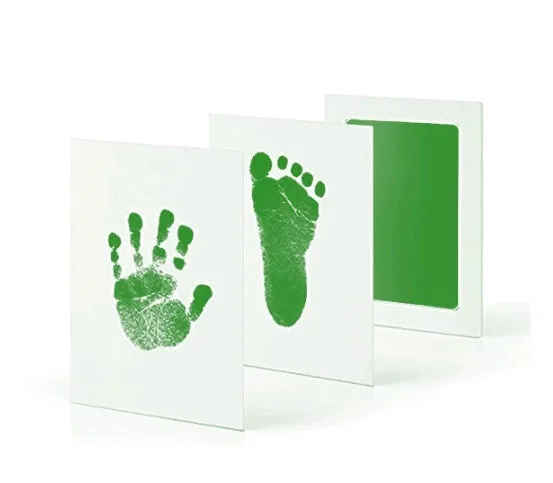 Baby hand and footprint ink pad set with non-toxic washable ink in black red and blue colours on white background