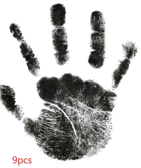 Baby hand and footprint ink pad set with non-toxic washable ink in black red and blue colours on white background