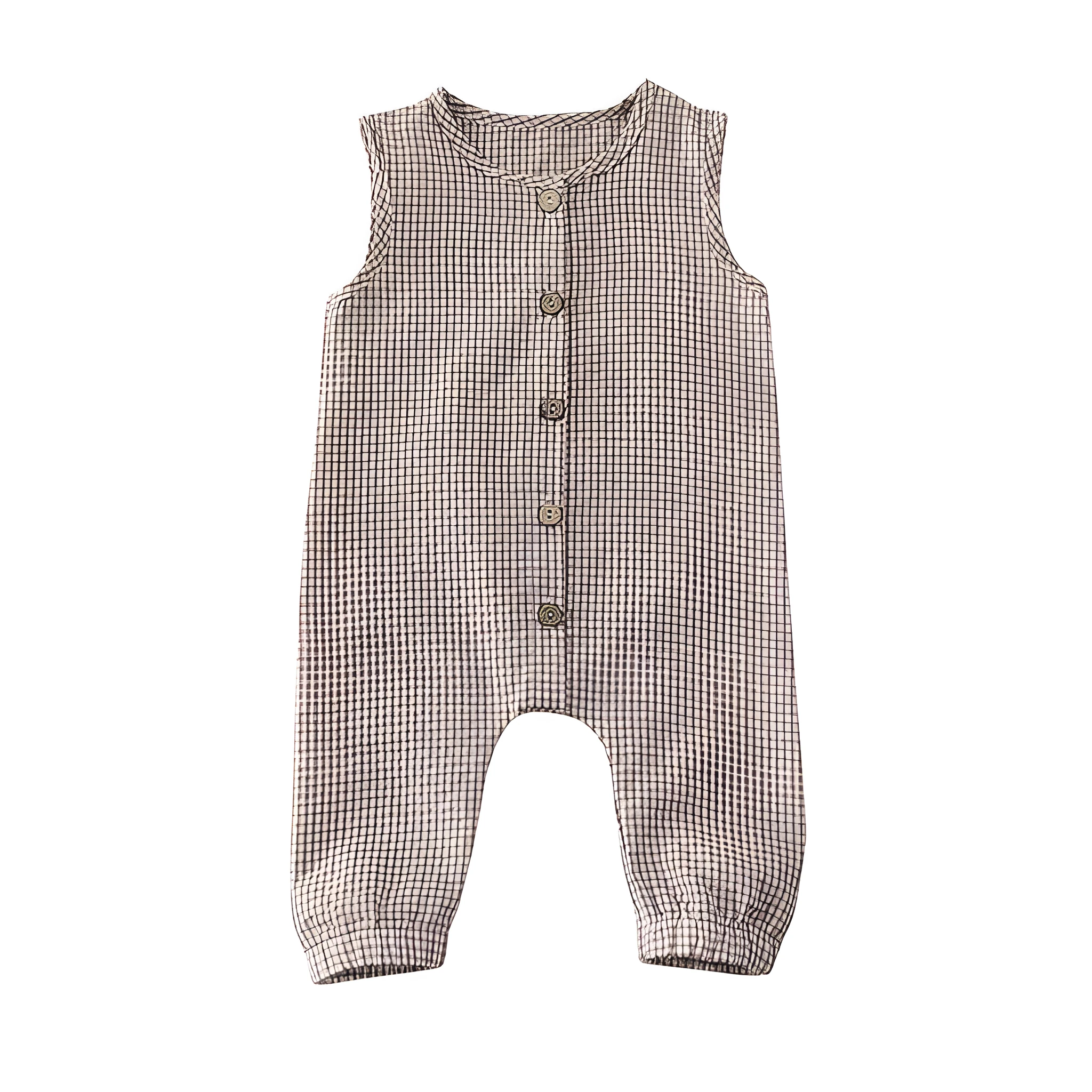 Black baby romper with lid buckle closure and sleeveless cotton design for newborns