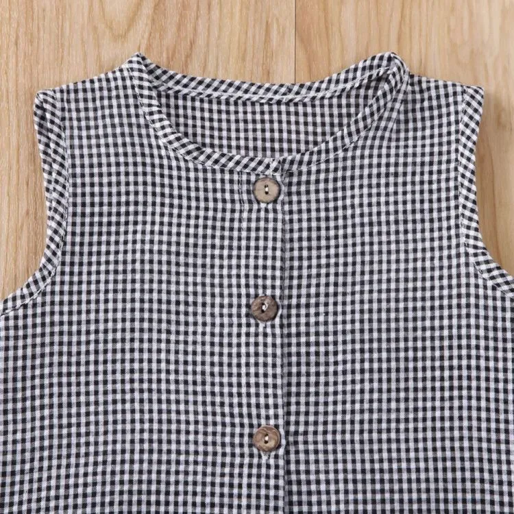 Black baby romper with lid buckle closure and sleeveless cotton design for newborns