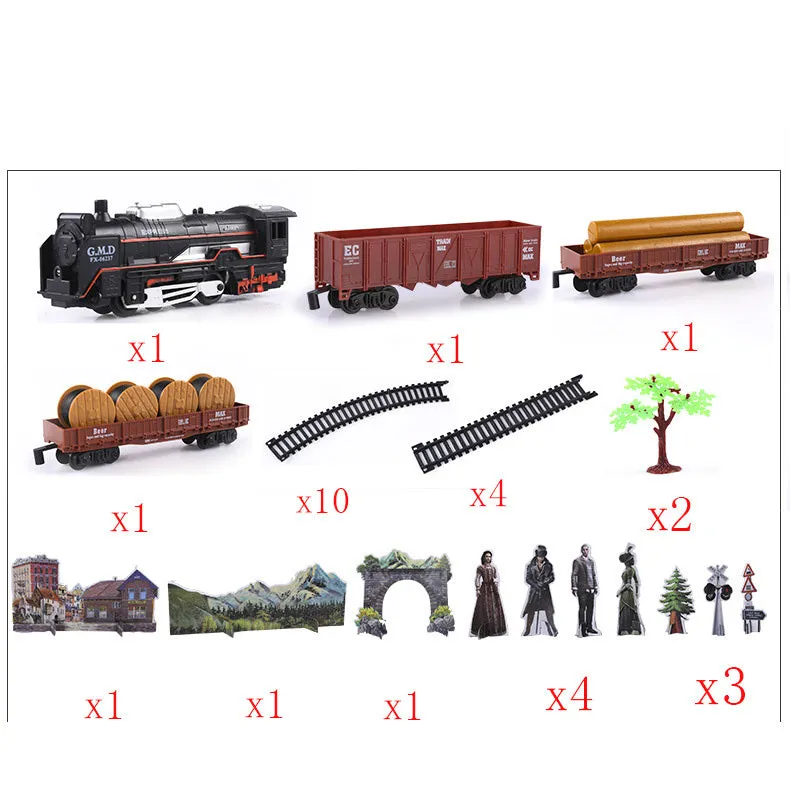 Simulation orbit classical model toy with black base, 3 carriages, and accessories on a flat surface