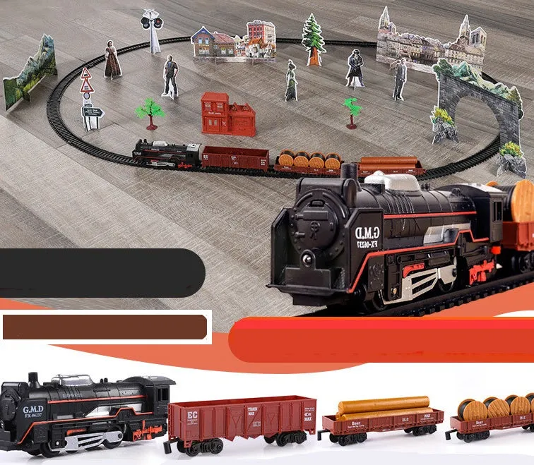 Simulation orbit classical model toy with black base, 3 carriages, and accessories on a flat surface