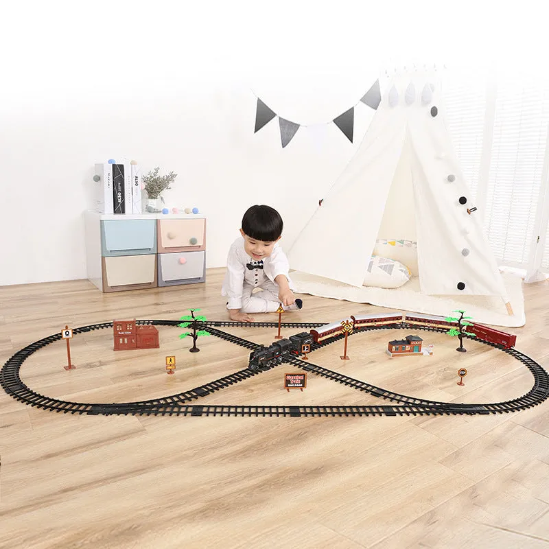 Simulation orbit classical model toy with black base, 3 carriages, and accessories on a flat surface
